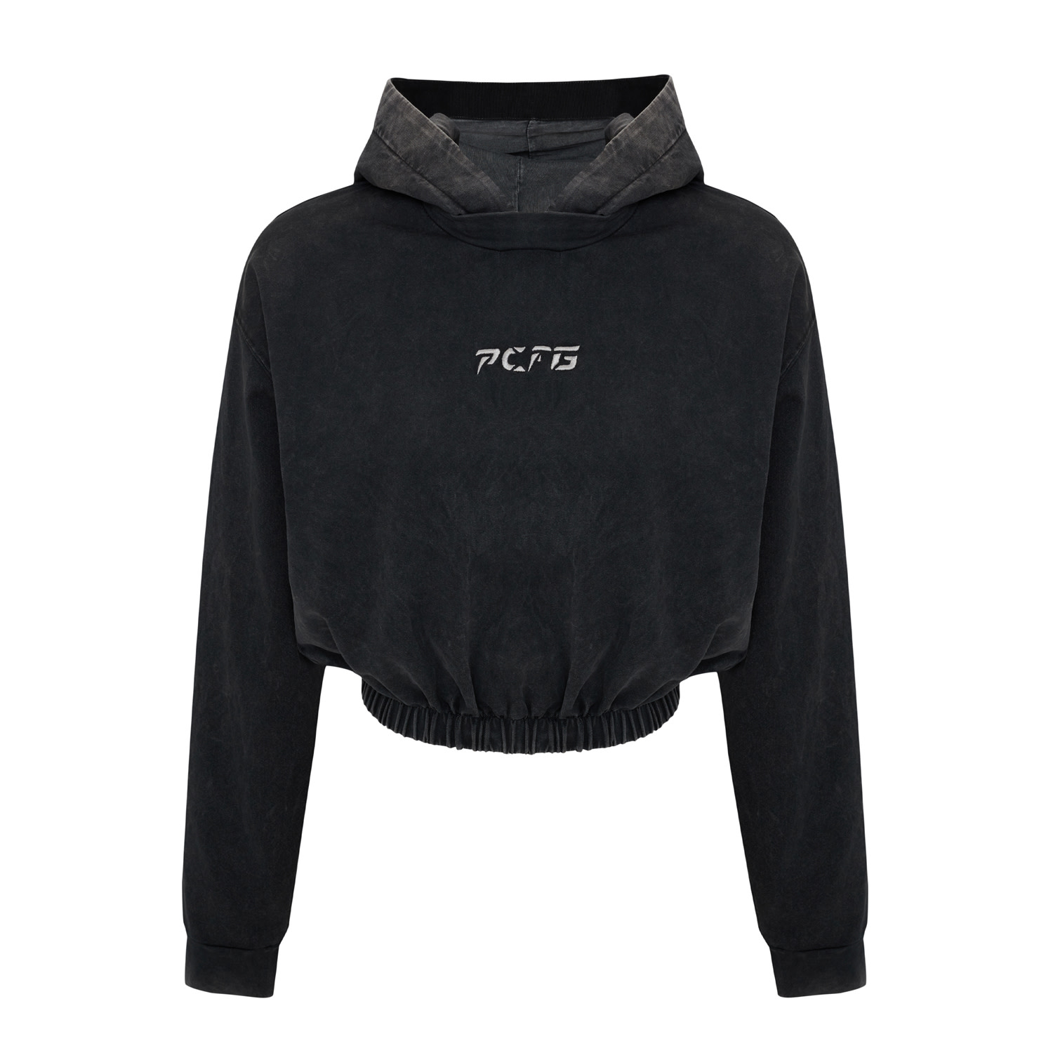 Pcfg Black / Grey Women Acid Washed Crop Hoodie - Black In Black/grey