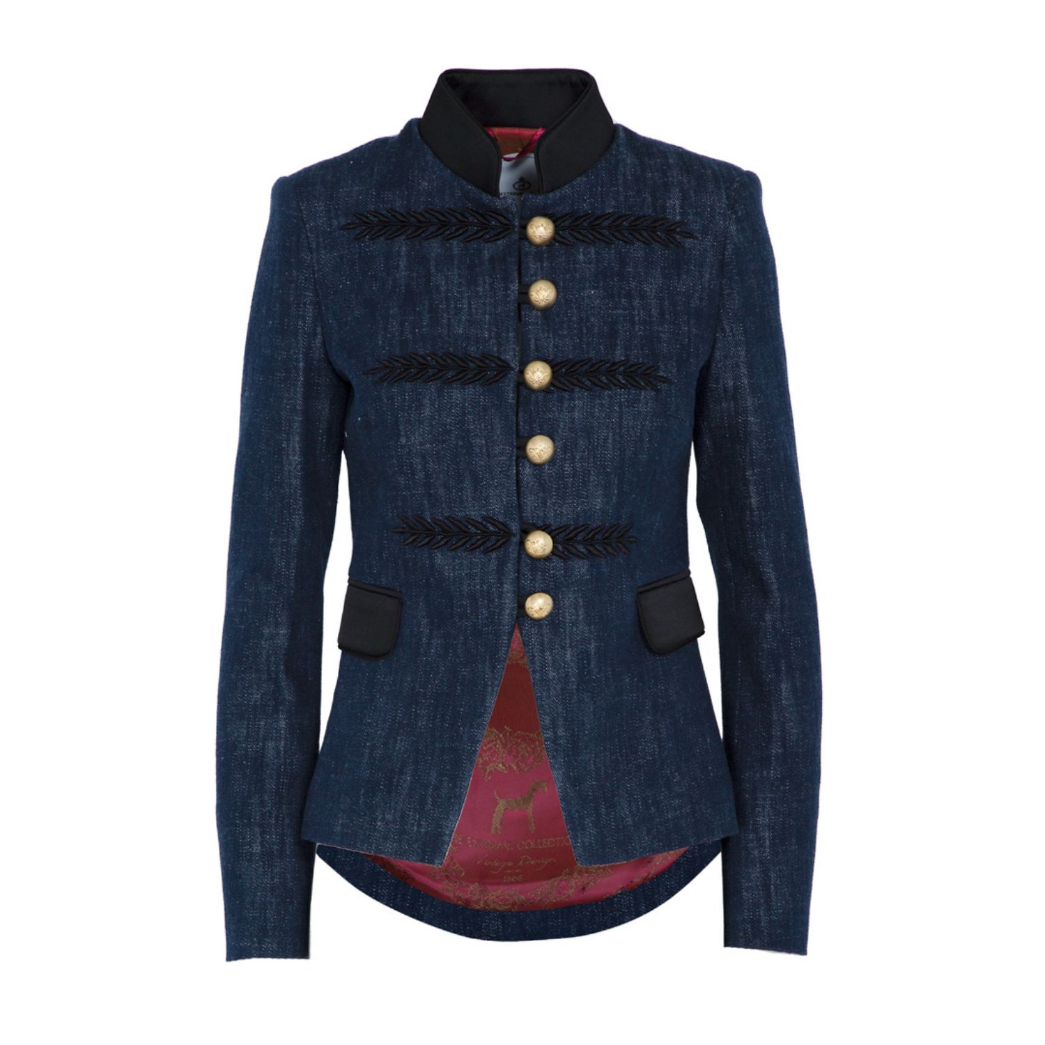 Women’s Blue Embroidered Denim Single Breasted Blazer With Crew Neck Renata Bleu Extra Small The Extreme Collection