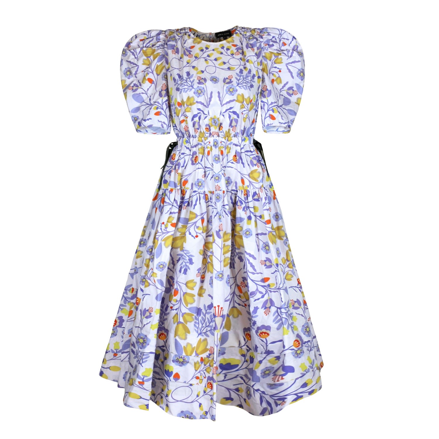 Jessie Zhao New York Purple Floral Cotton Midi Dress In Pink/purple