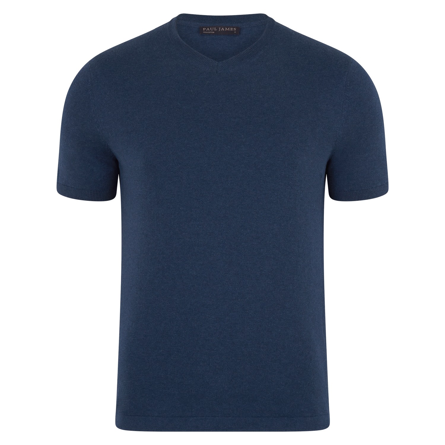 Paul James Knitwear Mens Ultra Fine Cotton Hudson High V Neck Knitted T-shirt - Blue Melange In Blue