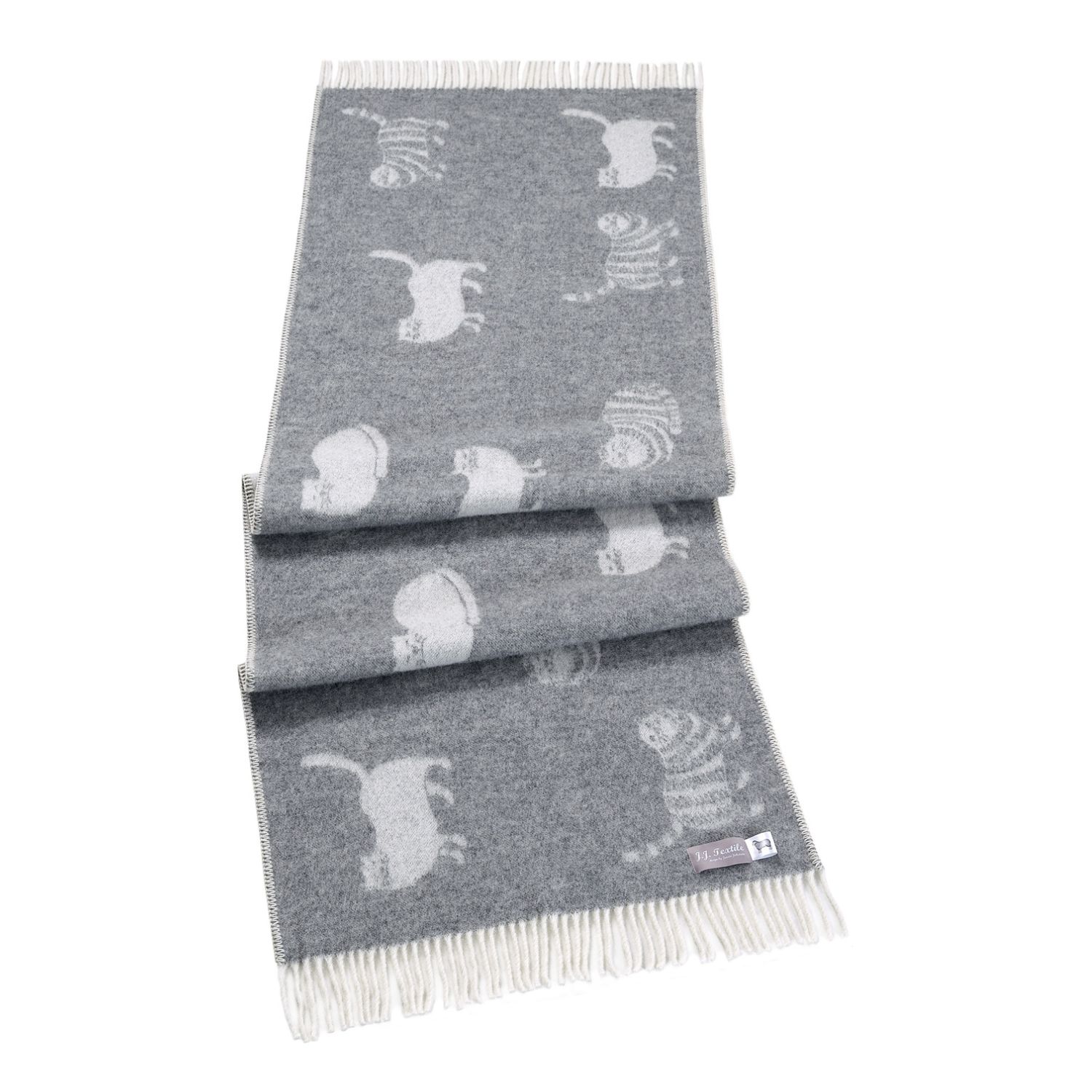 J.j.textile Grey / White Cat Small Wool Throw In Gray