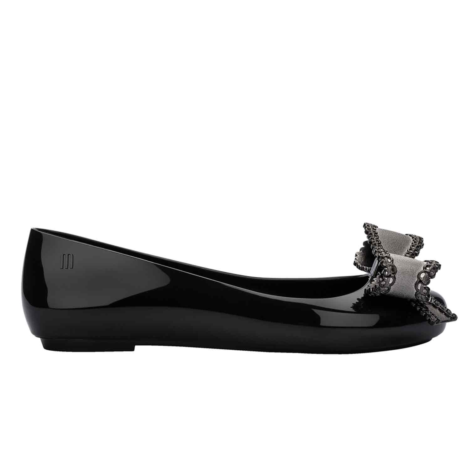 Melissa Women's Black / Grey Sweet Love Viii Ballet Flat - Black, Metallic Grey