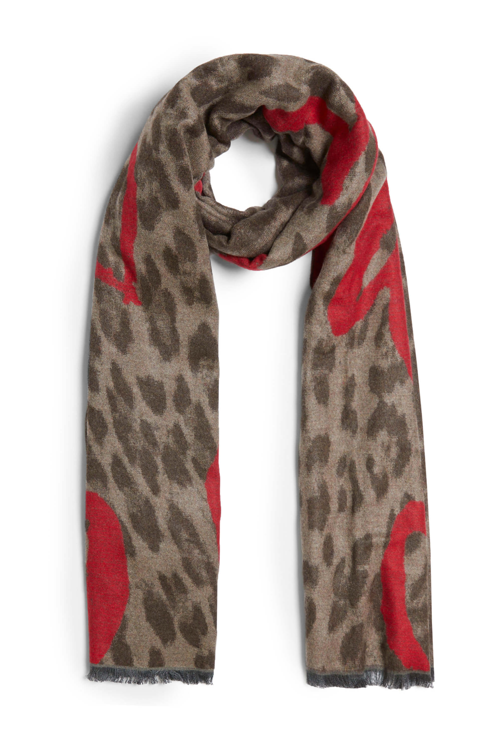 Women’s Heart Detail Leopard Print Scarf Brown One Size James Lakeland