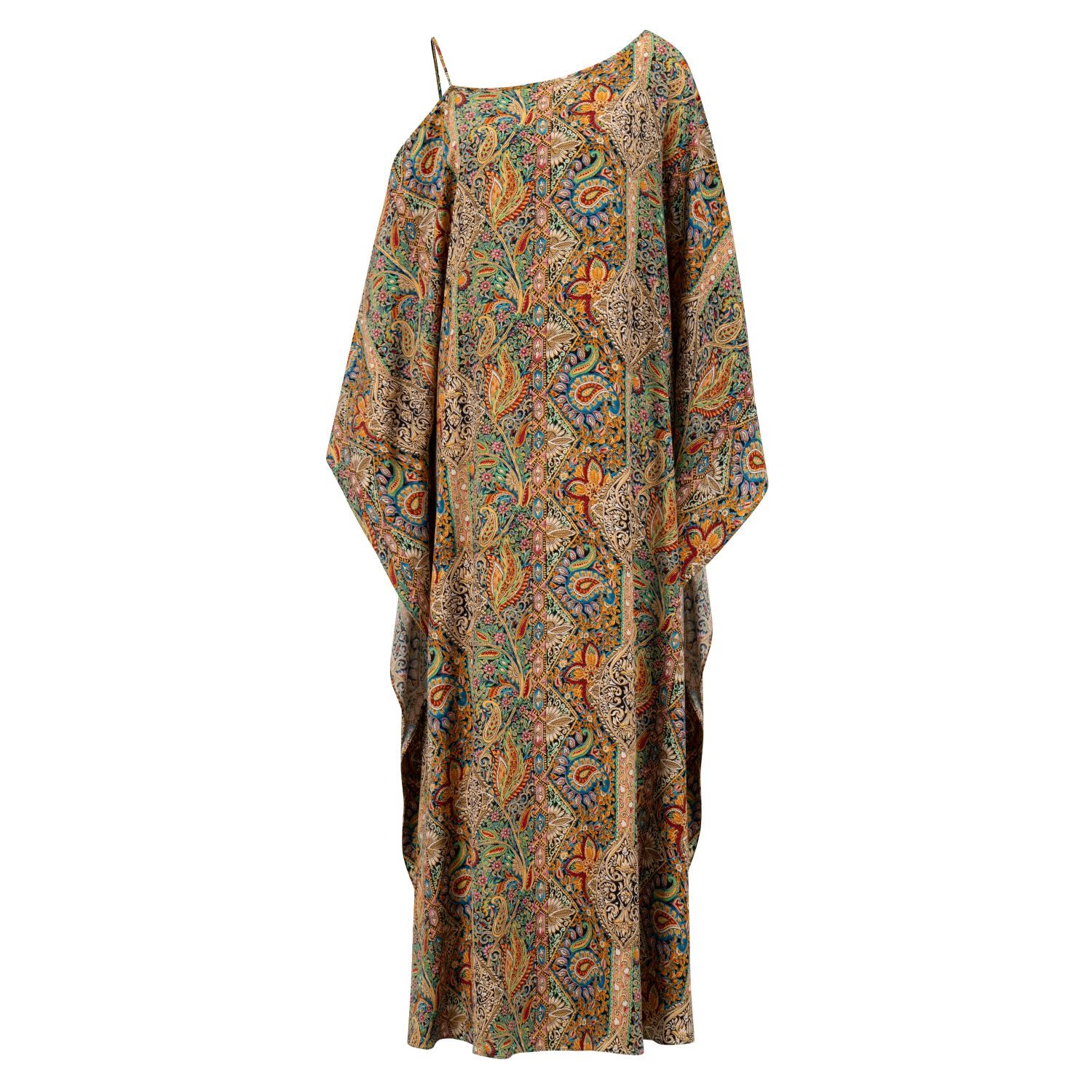 Women’s Off Shoulder Mariposa Kaftan Silk Printed Paisley In Green One Size Azzalia