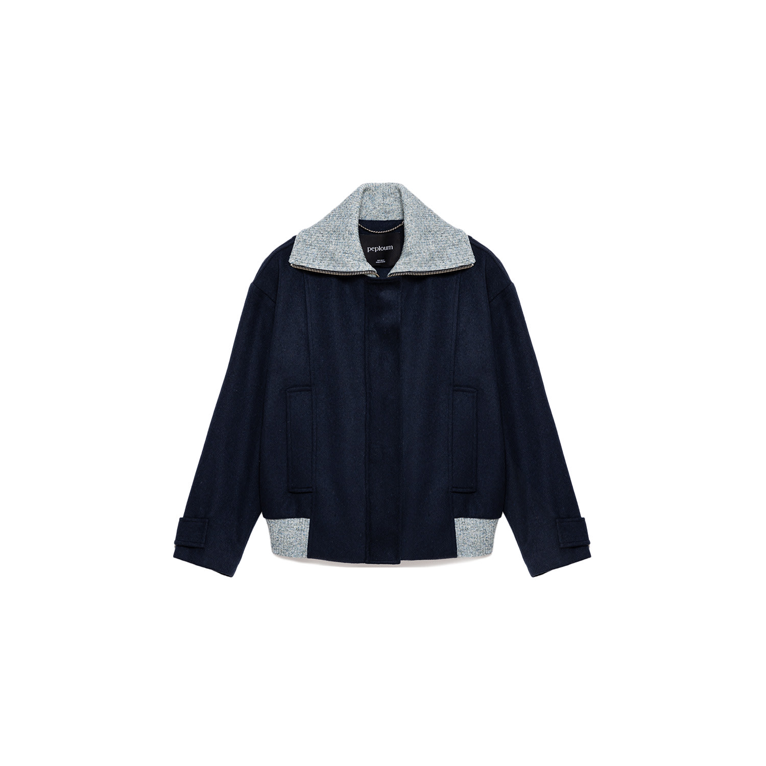Peploum Women's Blue Grace Knit Collar Short Coat In Blue