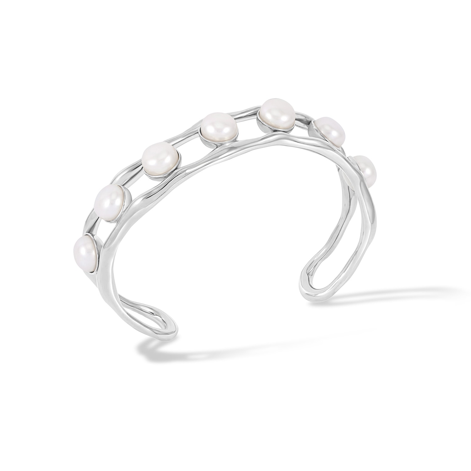 Dower & Hall Women's Silver / White Waterfall White Freshwater Pearl Chunky Bangle In Silver