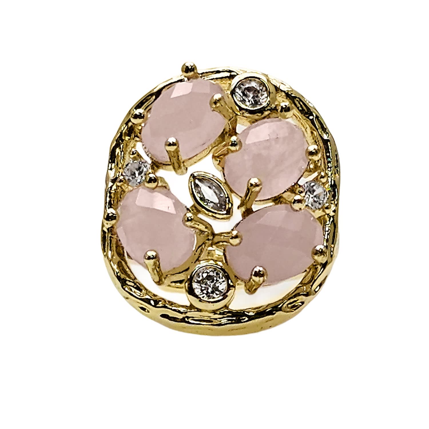 Farra Women's Pink Rose Quartz With Zircon Setting Statement Ring In Pink