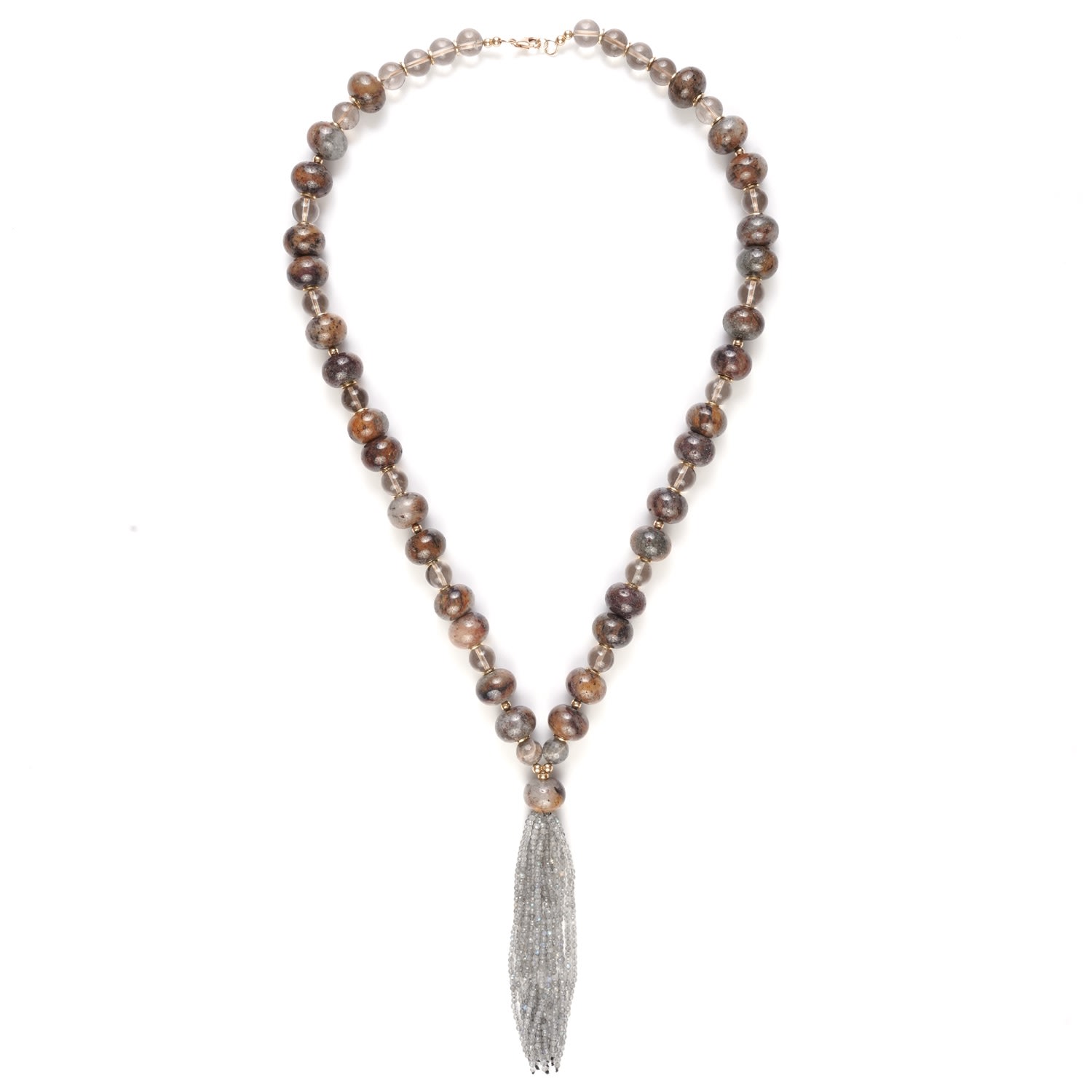 Women’s Grey / Brown / Gold Phantom Jasper & Labradorite Tassel Beaded Necklace Shar Oke