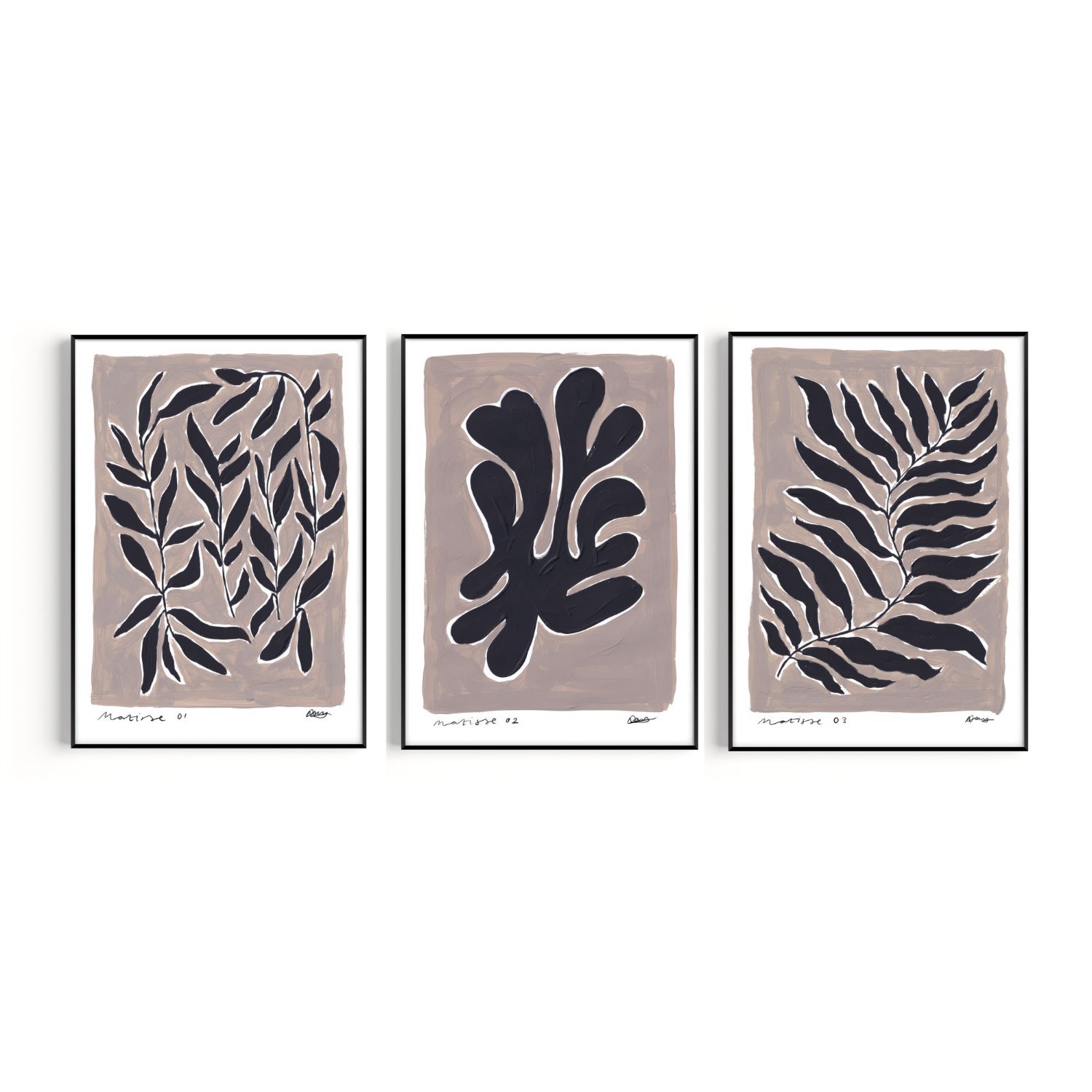 Natalie Cass Art Neutrals Matisse Set Of 3 Hand Painted Art Prints - A2