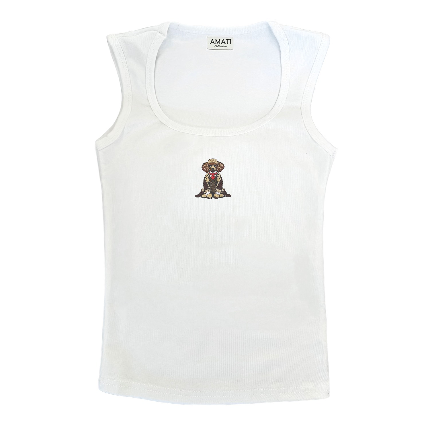 Amati Collection Women's White Poodle Embroidered Tank Top