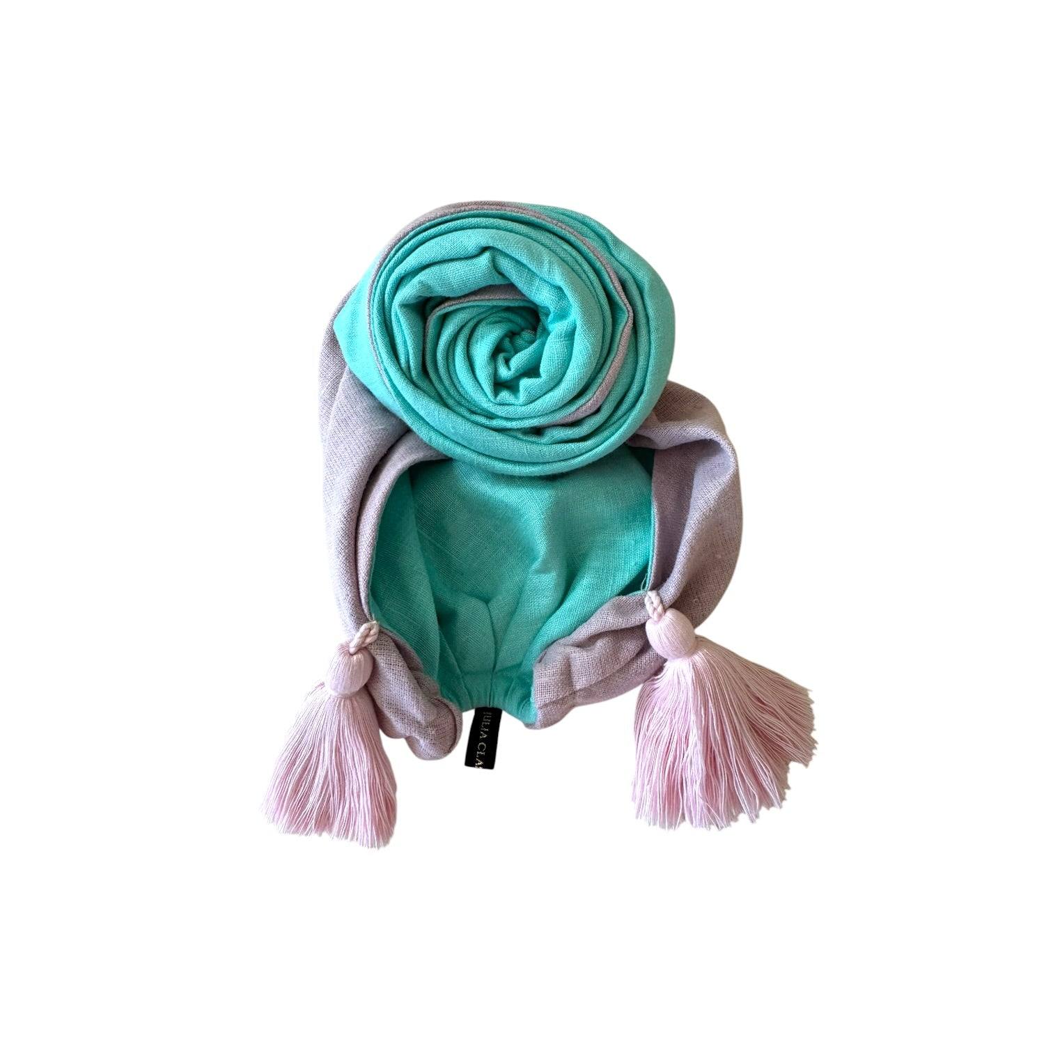 Women's Blue / Pink Edith Aqua Pink Reversible Tassels Turban | One Size | Julia Clancey