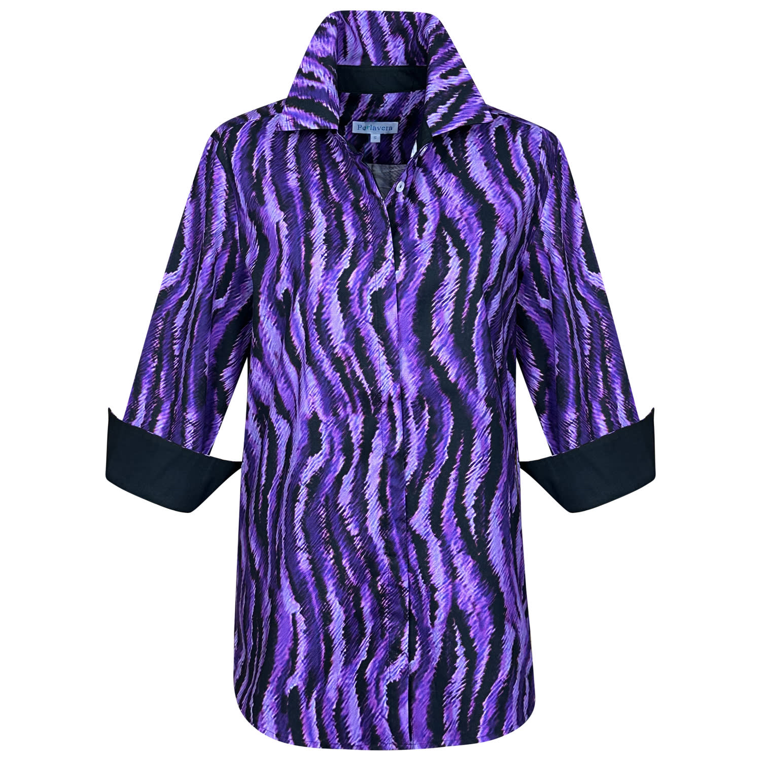 Perlavera Women's Black / Pink / Purple Nancy Tide Mauve Three Quarter Sleeve Length Missy Fit Shirt In Black/pink/purple