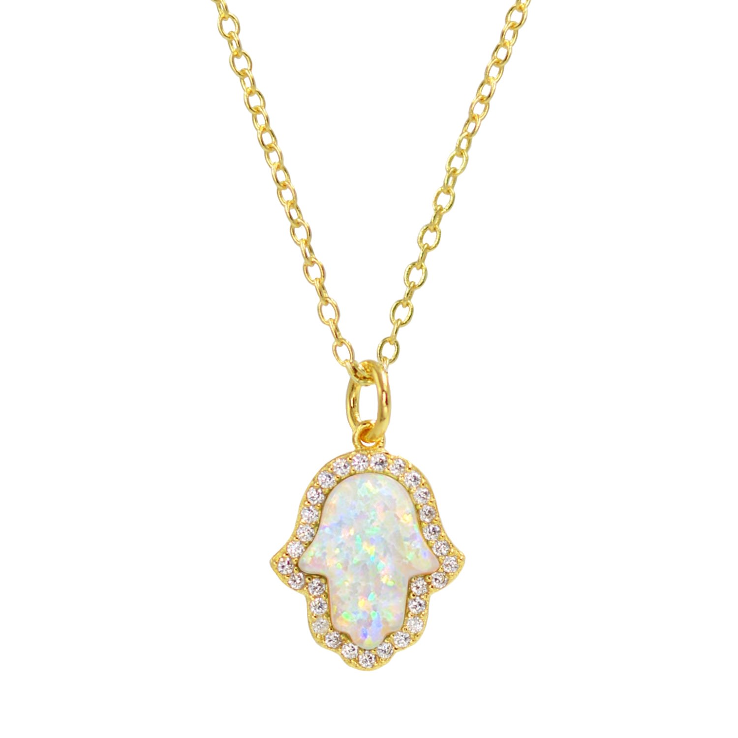 Kamaria Women's Opal Hamsa Hand Necklace In White Opal In Gold