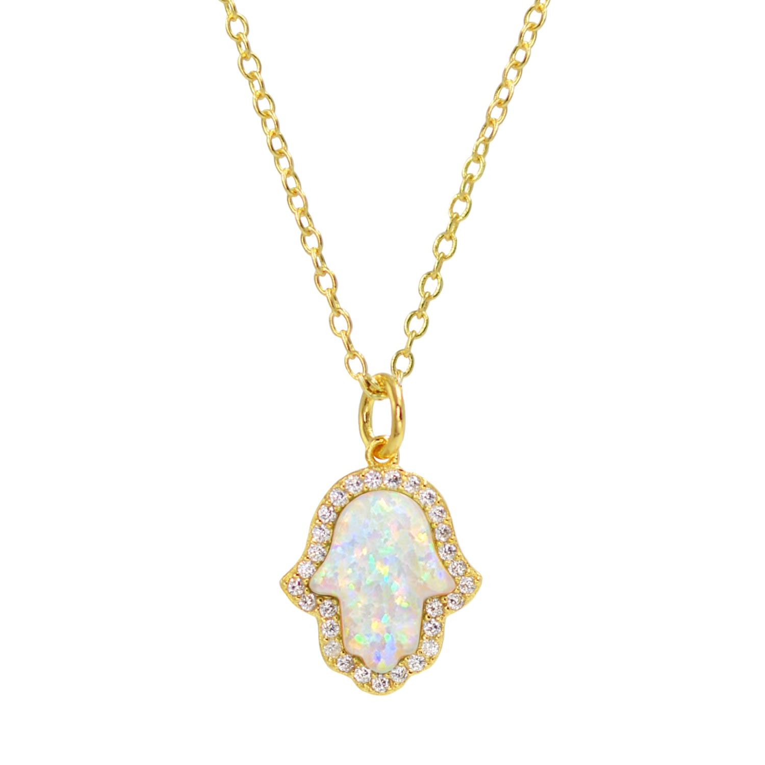 Women’s Opal Hamsa Hand Necklace In White Opal Kamaria