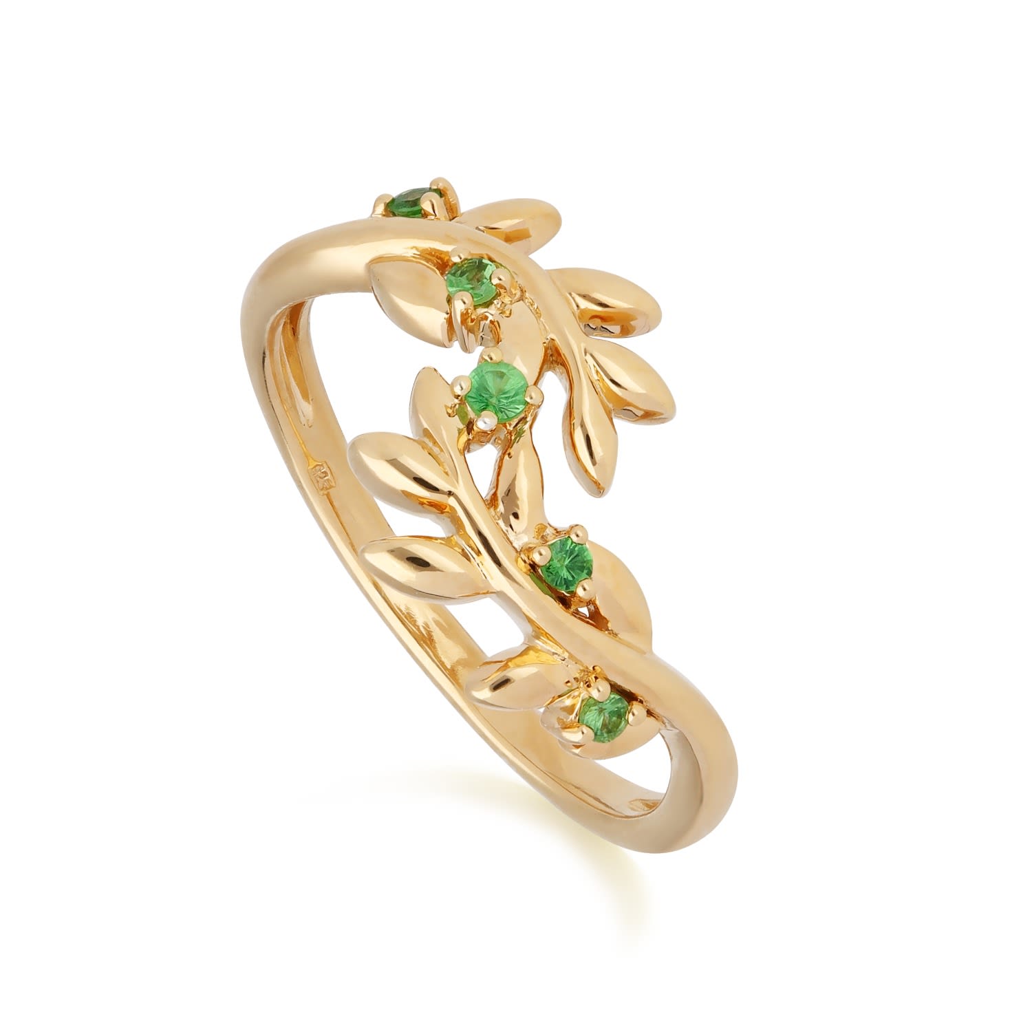 Women’s Green O Leaf Tsavorite Ring In Yellow Gold Plated Silver Gemondo