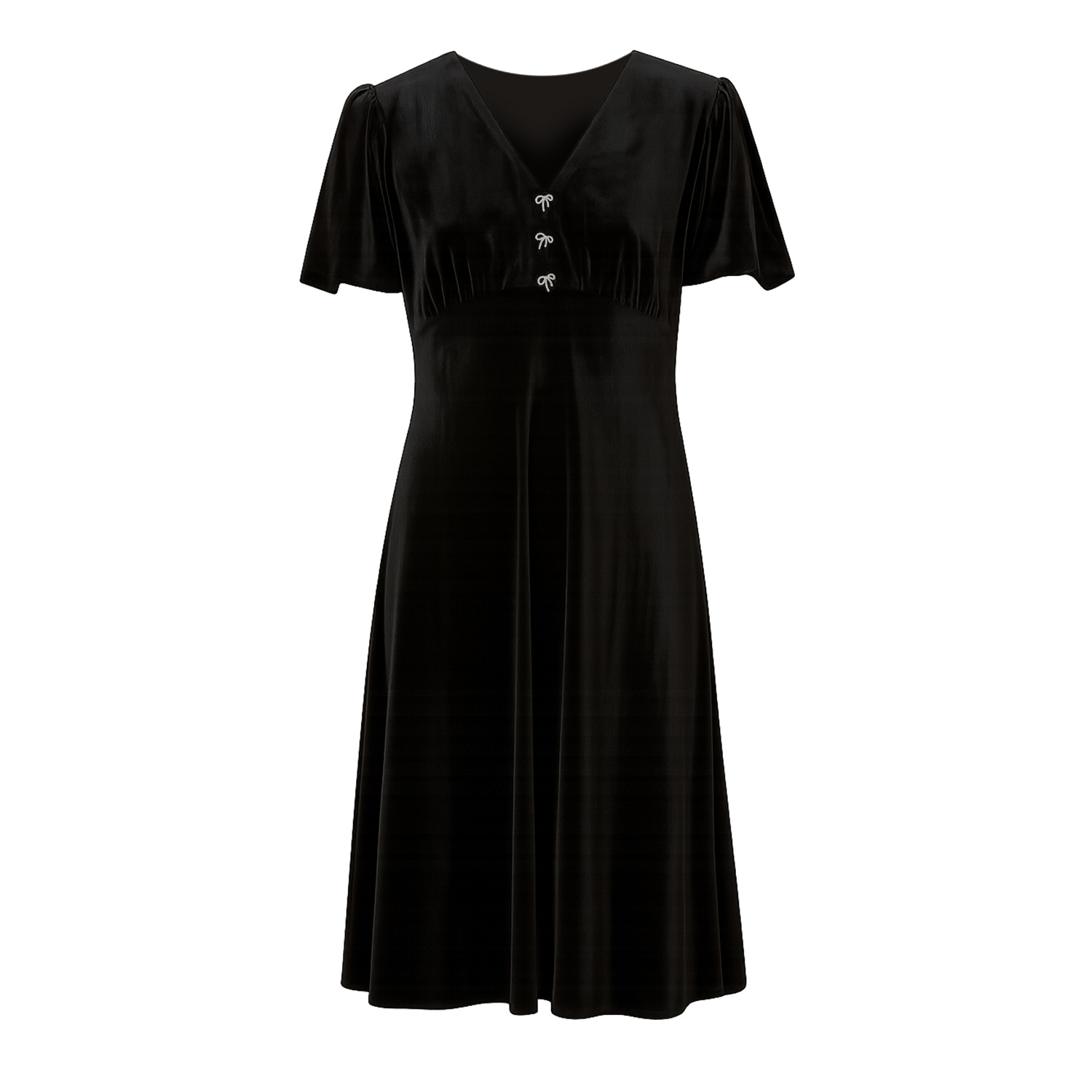 Yumi Women's  Black Velvet Skater Dress With Dimante Bow Detail In Black