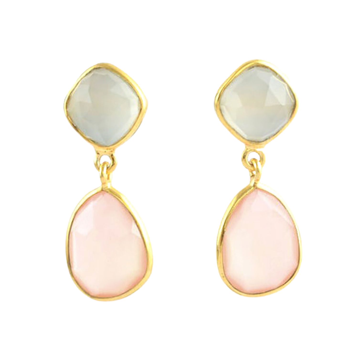 Women’s Gold / Pink / Purple Gold Vermeil Plated Pink And White Chalcedony Drop Earrings Harfi