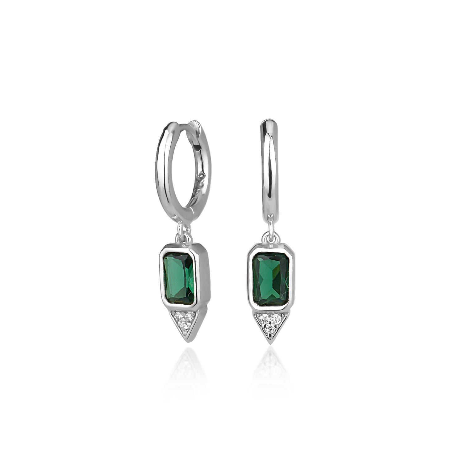 Women’s Silver Huggie Emerald Green Stone Earring By Eda Dogan