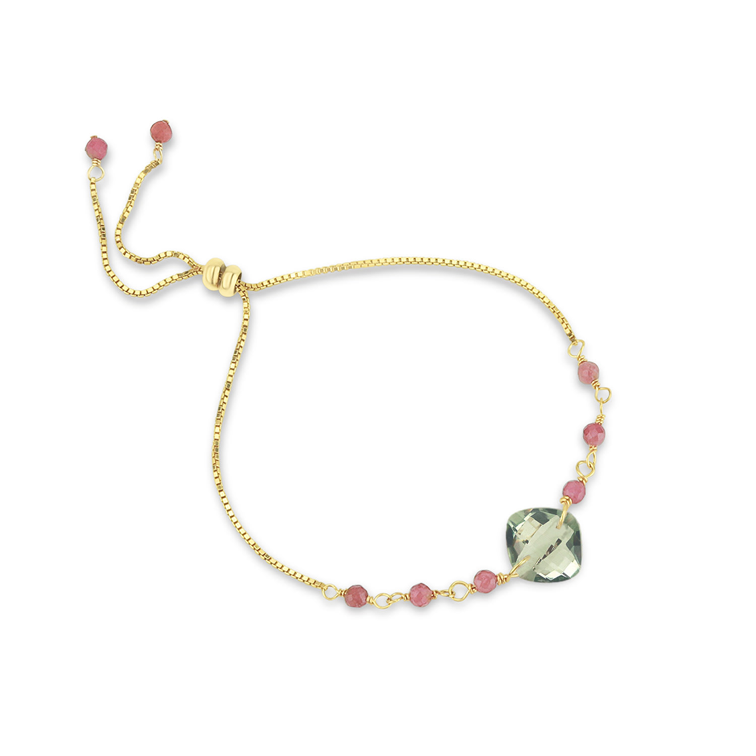 Mounir London Women's Pink / Purple / Gold Cushion Cut Green Amethyst Slider Bracelet