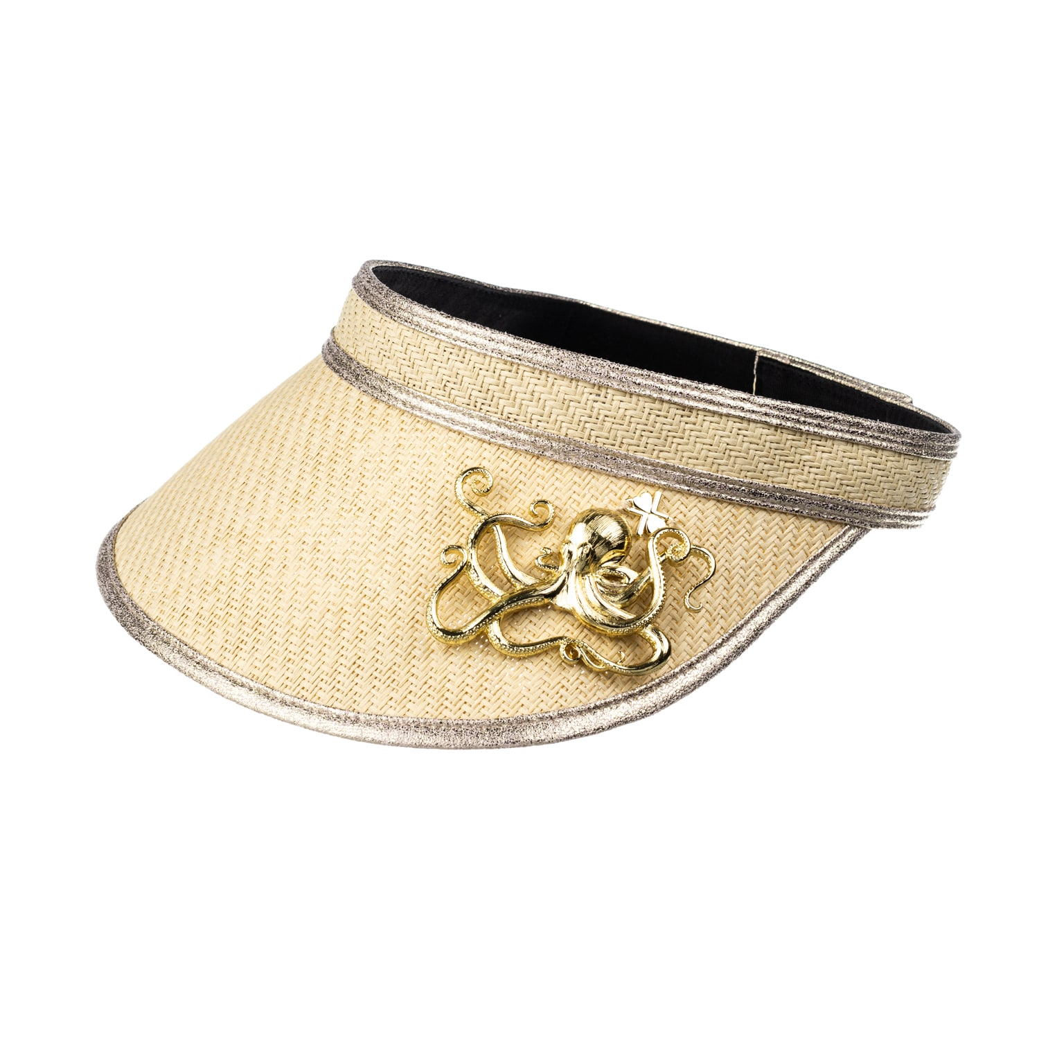 Women’s Neutrals Straw Woven Visor With Gold Metal Octopus Brooch - Cream One Size Laines London