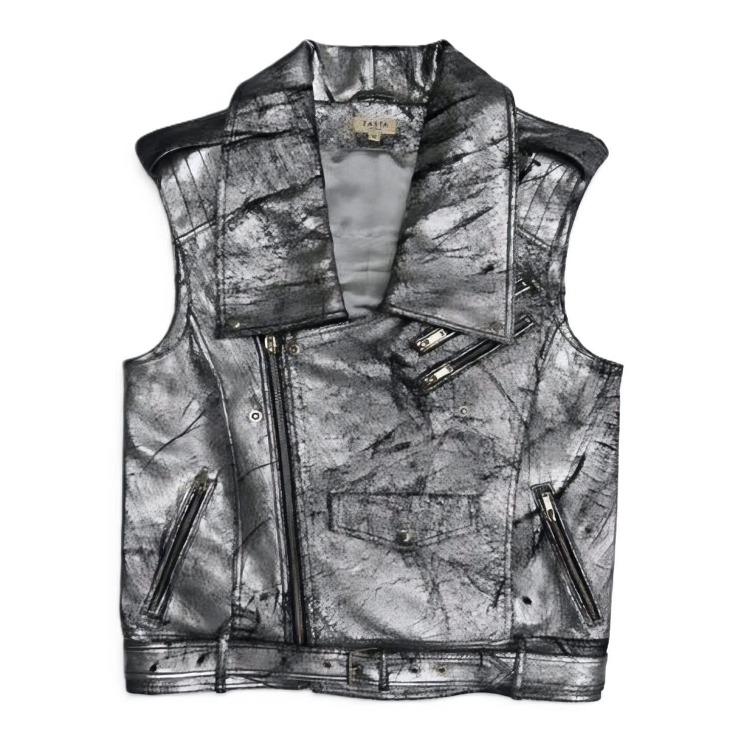 Women's Mercury Rebel Silver Sleeveless Leather Jacket | Medium | Zastastudio