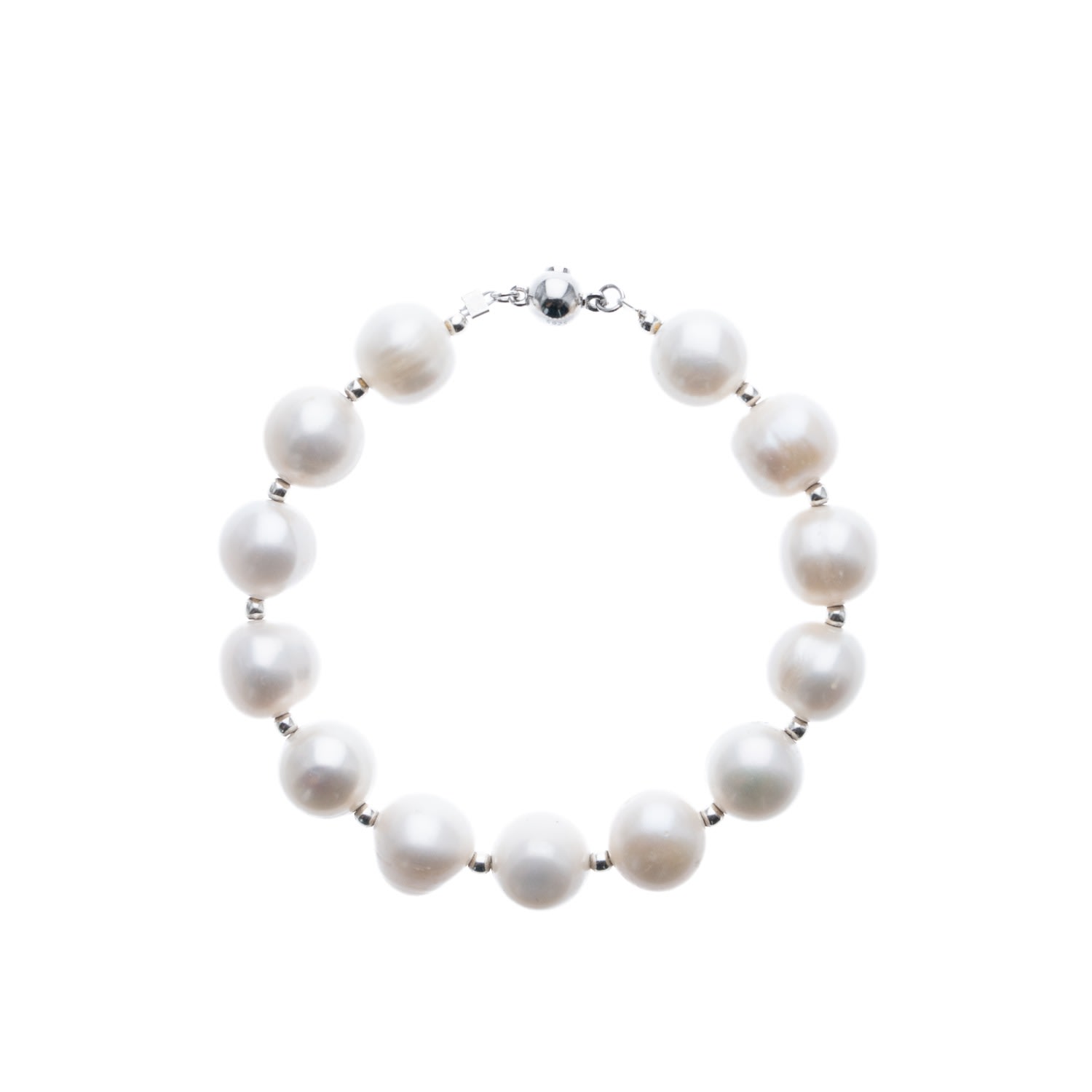 Silver Moon Women's White Sterling Silver Bracelet With Pearls - Moon's Round In White