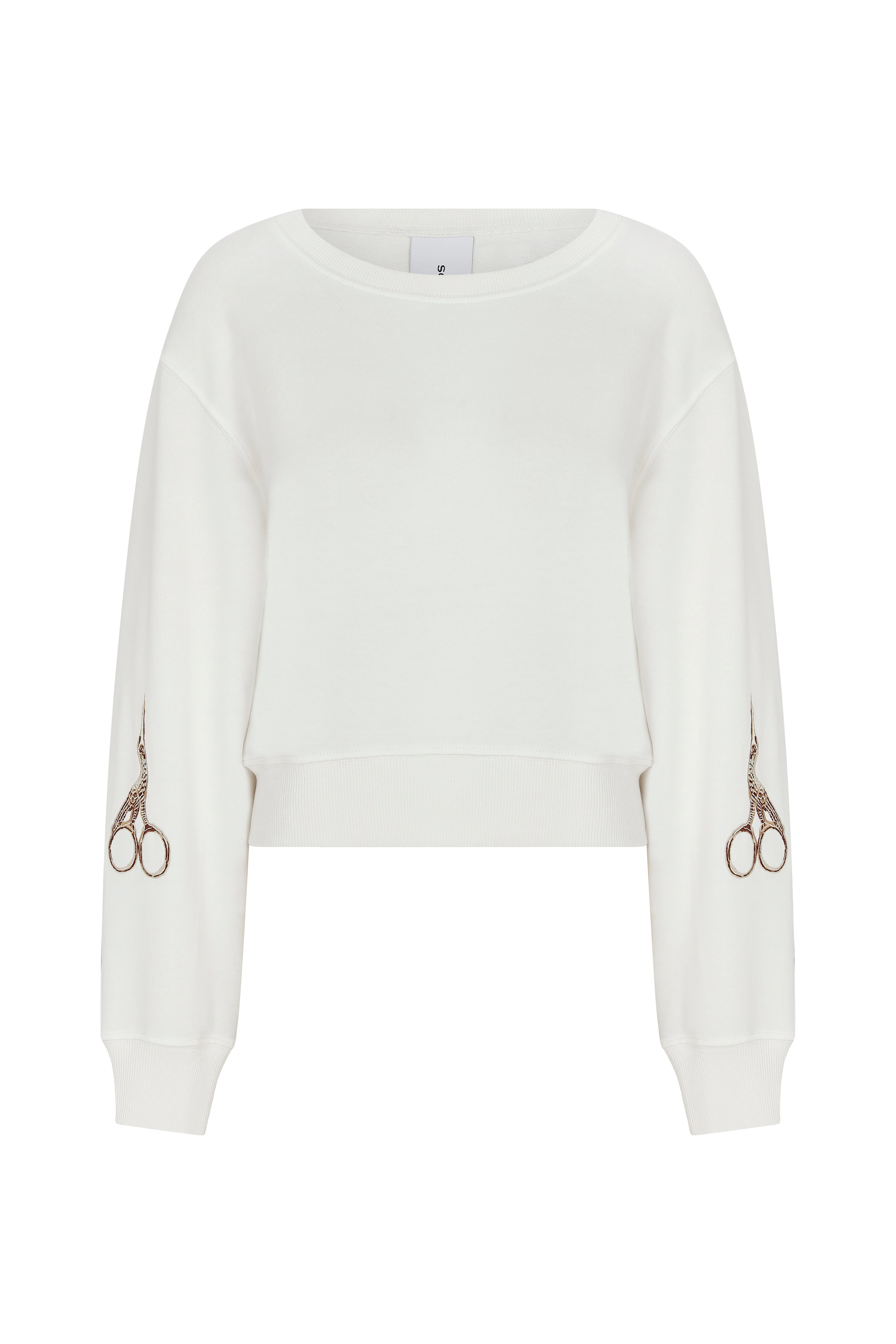 Somme Slovi Women's White Stork Scissors Crop Sweatshirt In White