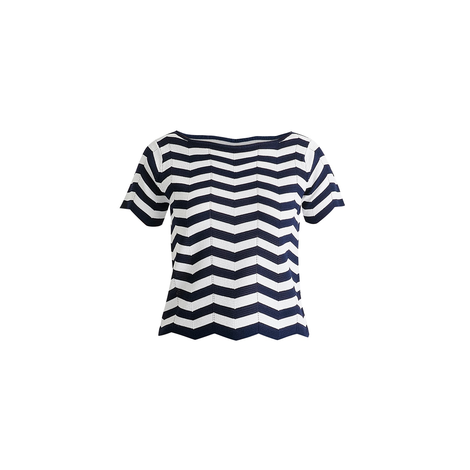 Paisie Women's Boat Neck Knit Top In Zigzag Pattern In Navy And White