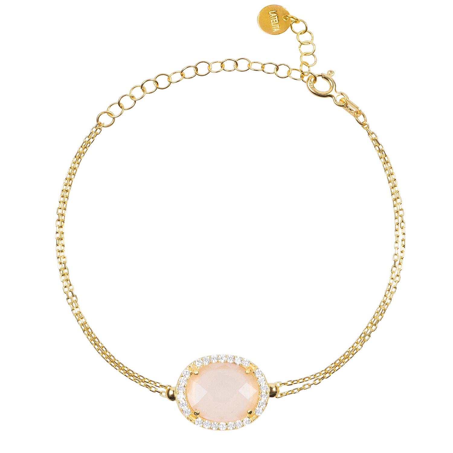 Women’s Gold / Neutrals Beatrice Oval Gemstone Bracelet Gold Rose Quartz Latelita