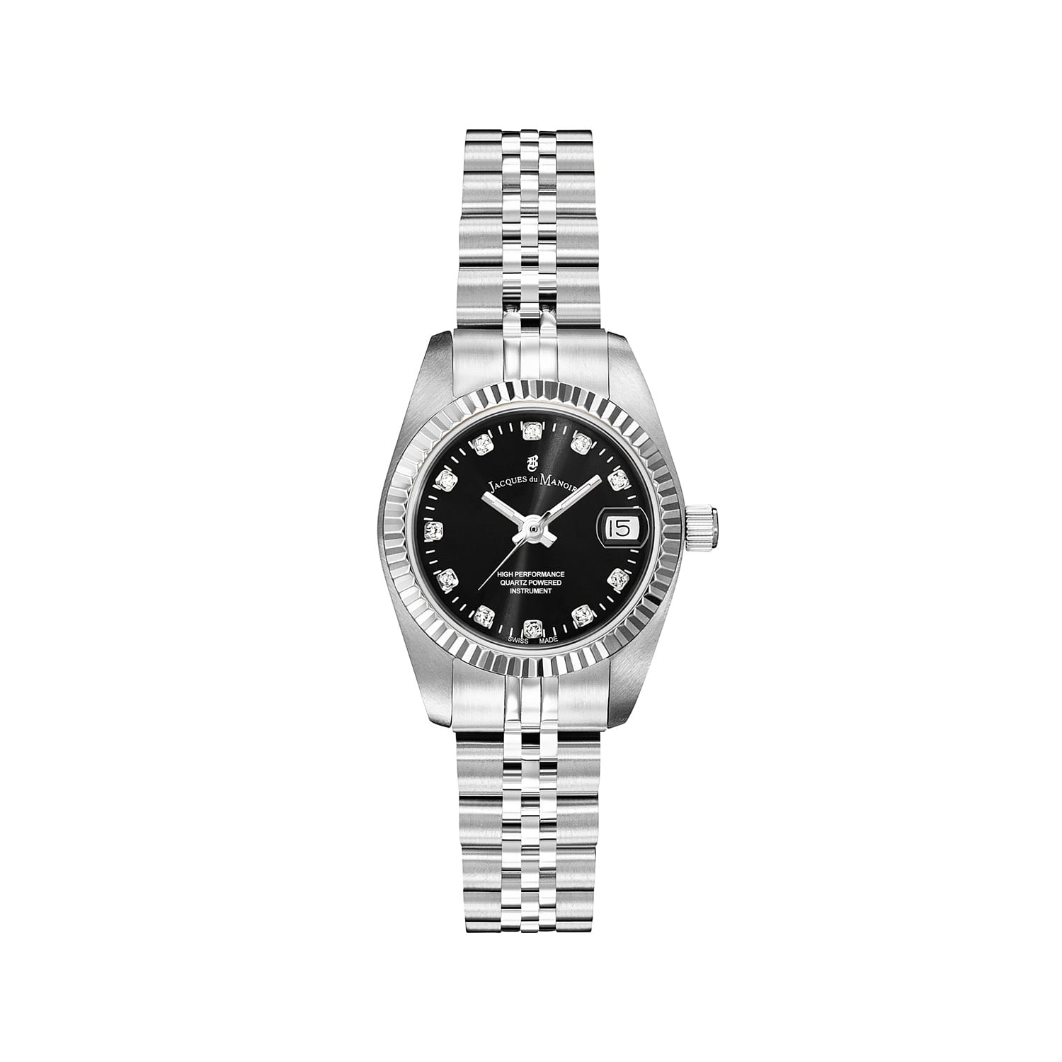 Women's Jacques Du Manoir Swiss Made Inspiration Stainless Steel Black Stone Set Dial Watch