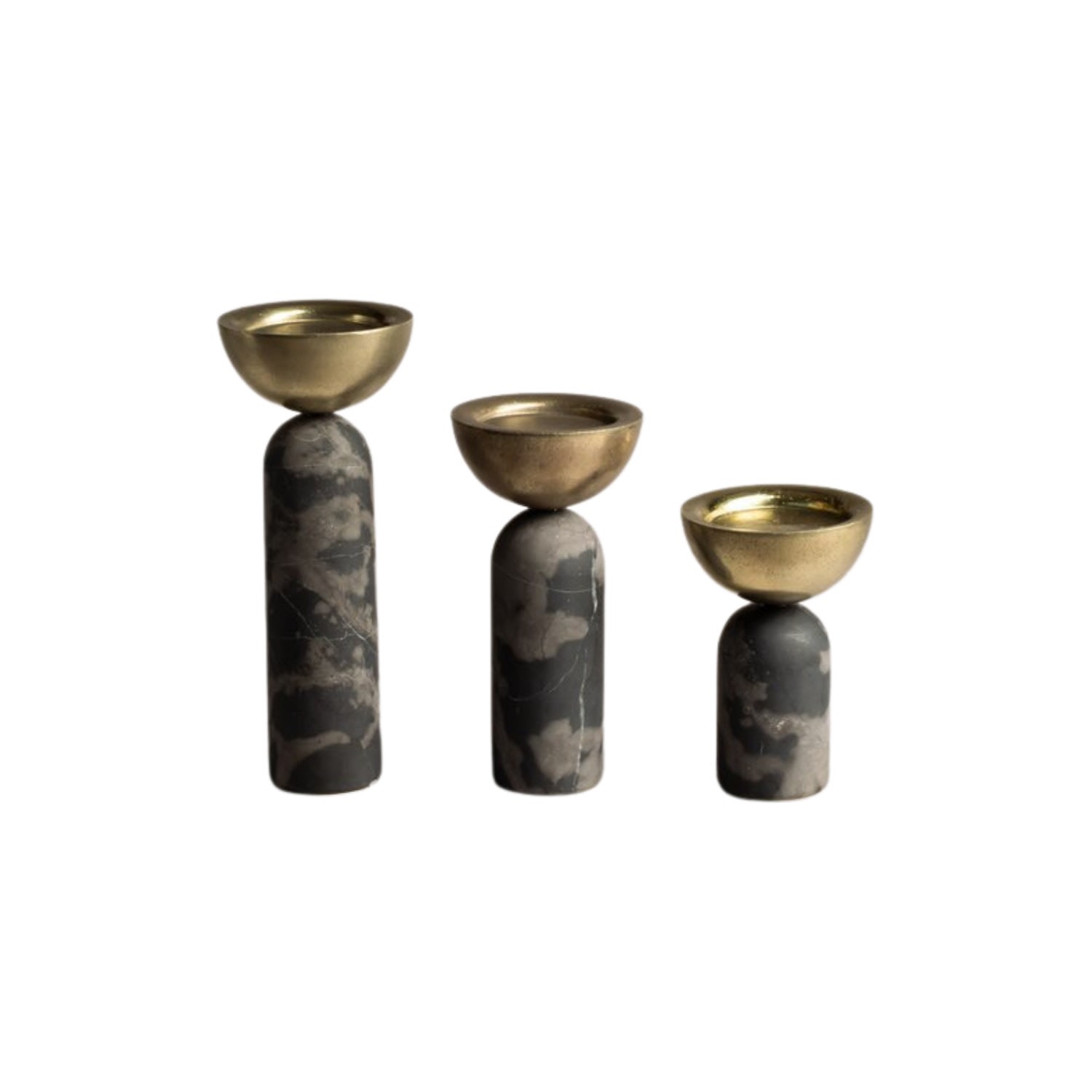 Votive Harsh Brass & Marble Set Of Three - Black . Bruci Editora De Diseo