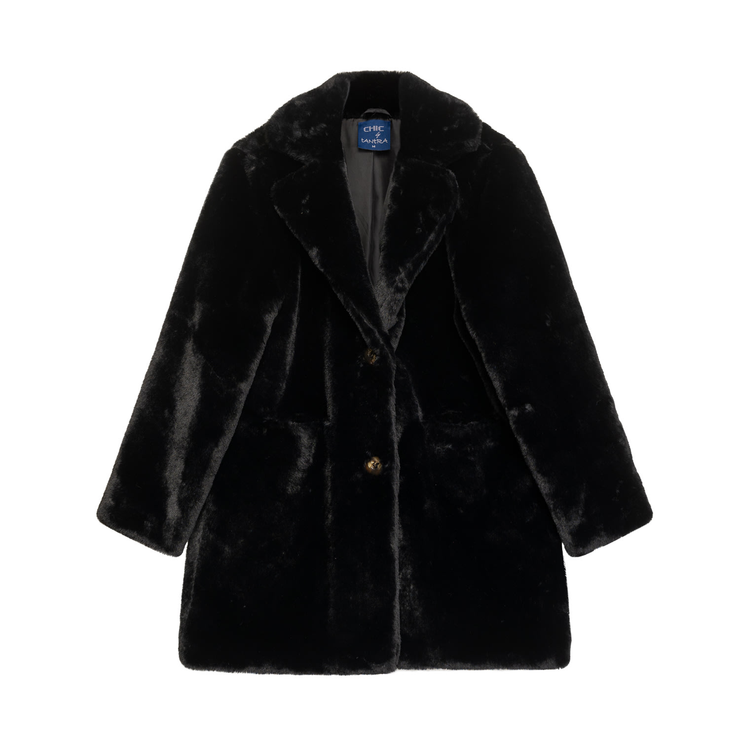 Tantra Spain Sl Women's Black Fur Coat With Pockets And Buttons And Lapels In Black