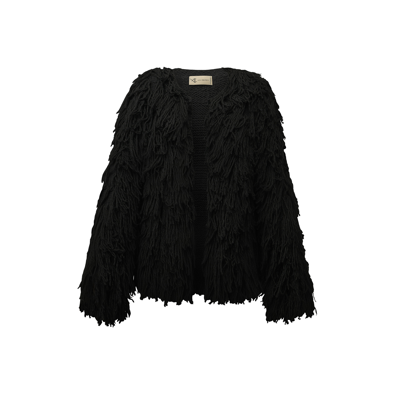 Alina Cernatescu Women's Hecate  Mini Wool Jacket Black With Hand-knitted Long Sleeves In Black