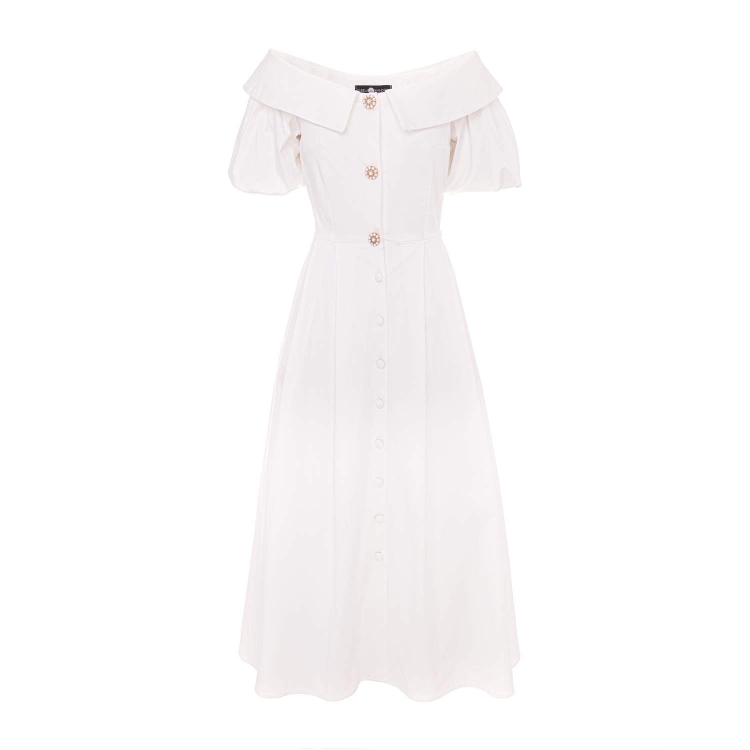 Women’s White Midi Cotton Dress With Cropped Shoulders Xxs Izabela Mandoiu