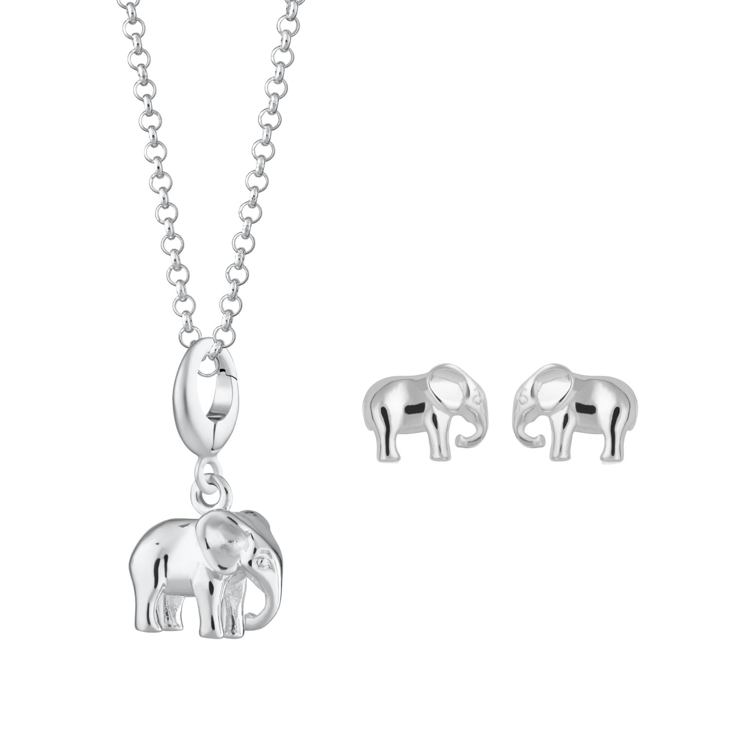 Lily Charmed Women's Sterling Silver Elephant Necklace & Studs Jewellery Set