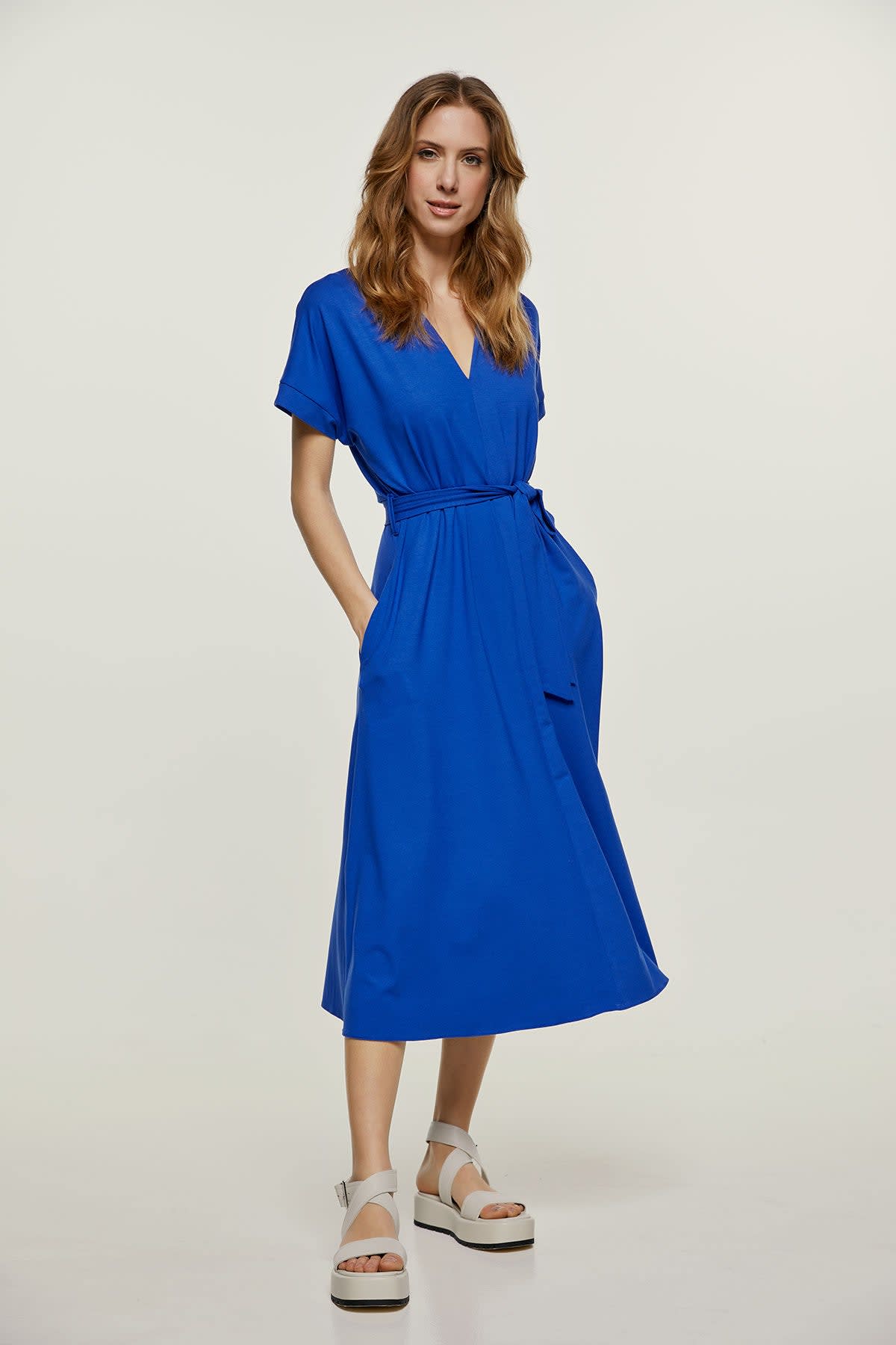 Royal Blue Belted Midi Dress | Conquista | Wolf & Badger