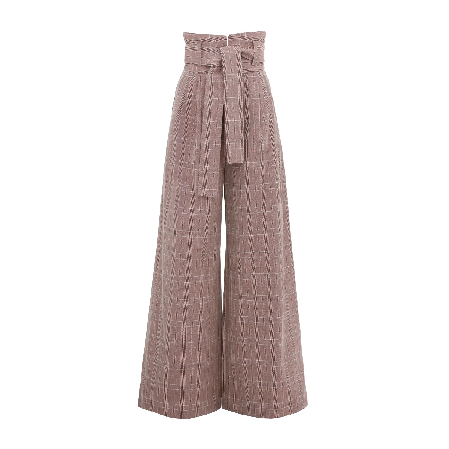 Julia Allert Women's Brown High Waist Long Wide Leg Trousers Warm Taupe With White Grid In Brown