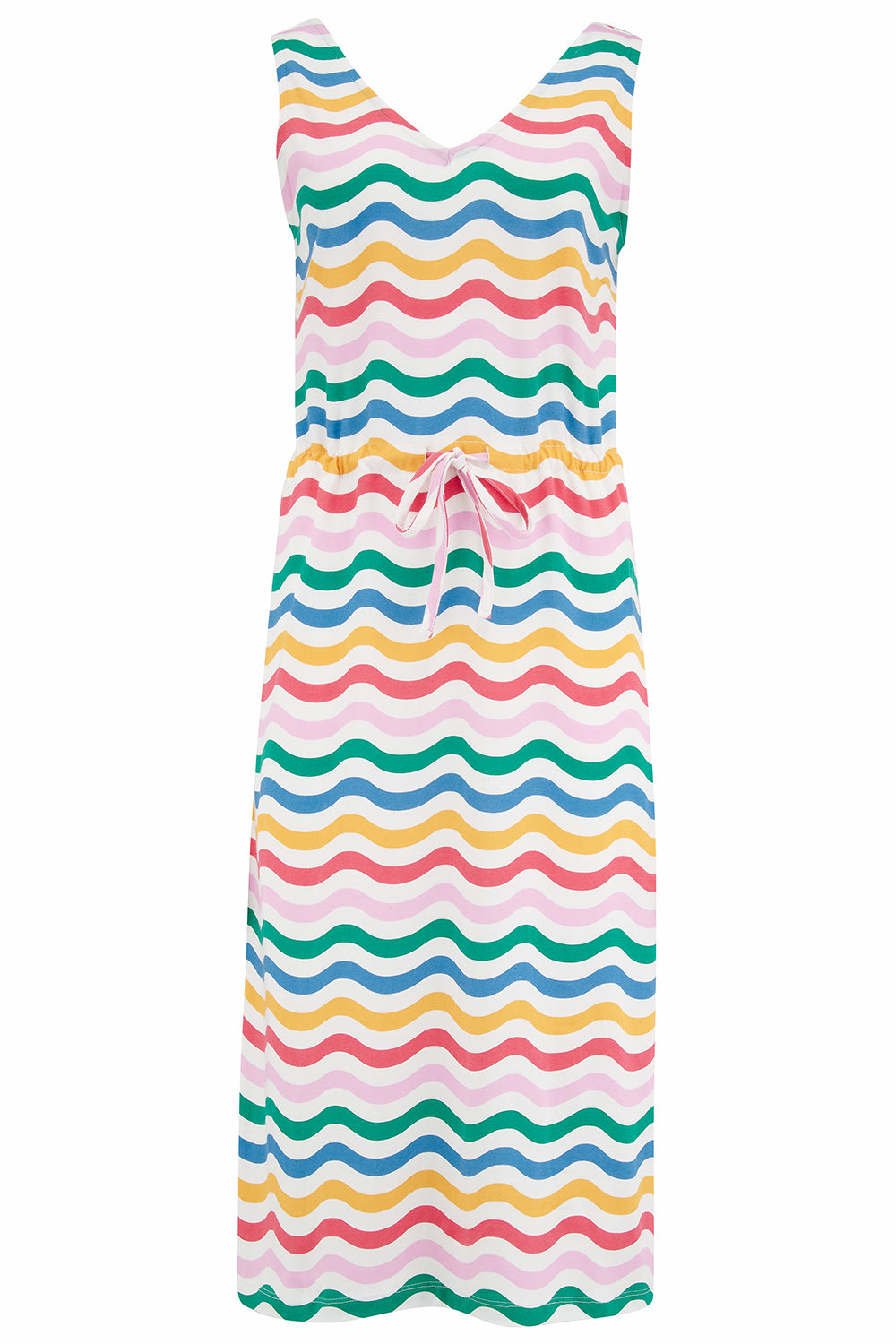 Sugarhill Brighton Women's Gilly Jersey Midi Dress Multi, Wavy Rainbow Stripes