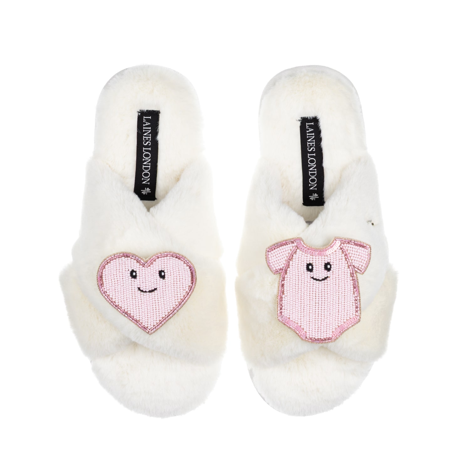 Laines London Women's Pink / Purple / White Classic Slippers With Laines Lovables Pink Love & Baby Grow Brooches -