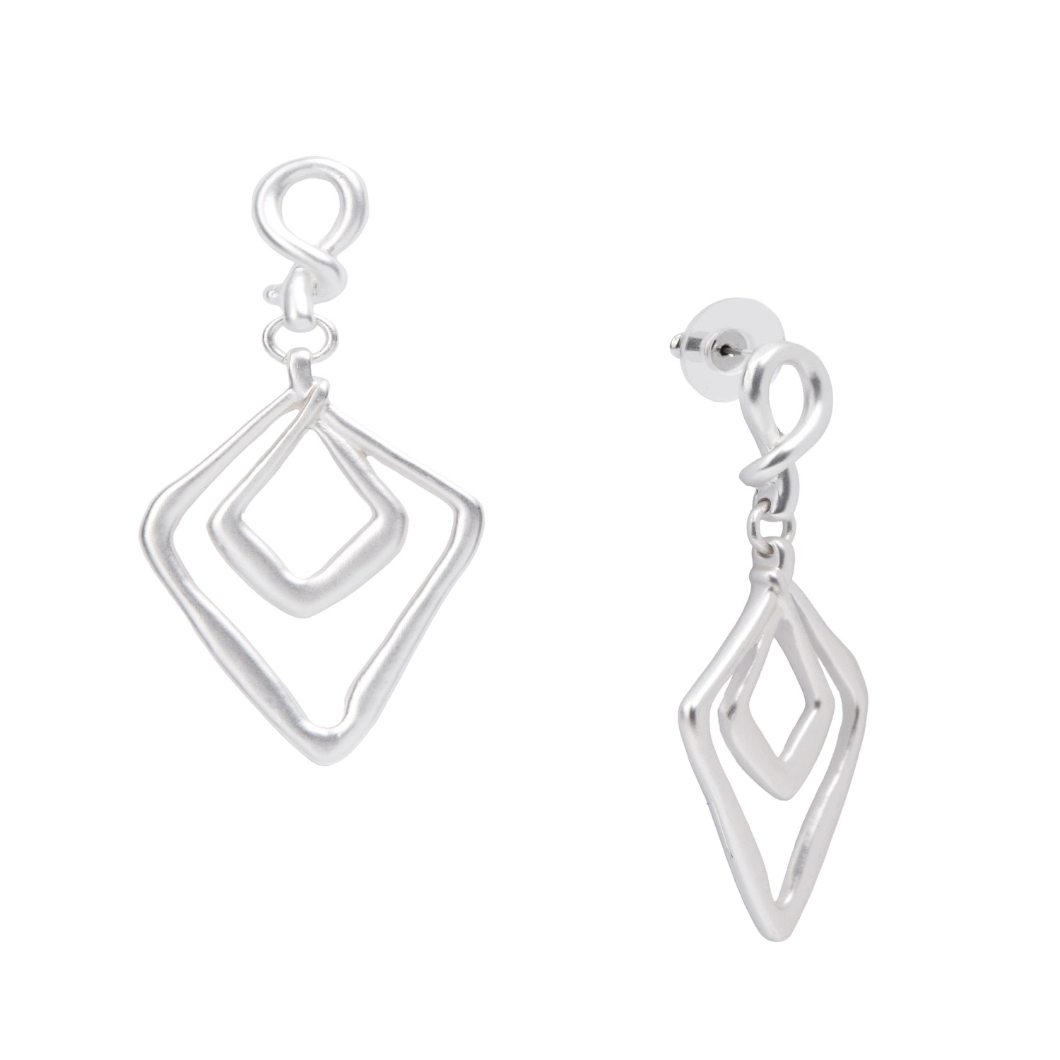 Saachi Women's Open Double Diamond Abstract Dangle Silver Earrings In Silver