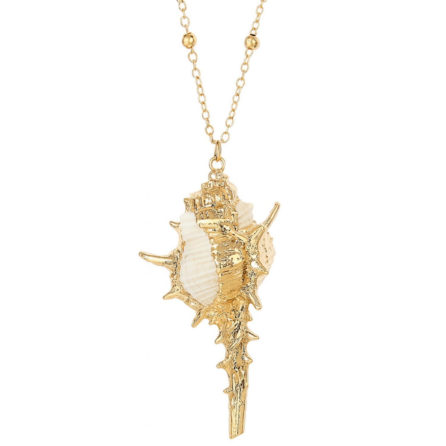 My Little Nature Women's White Natural Shell Boho Necklace With Gold-plated Chain In White
