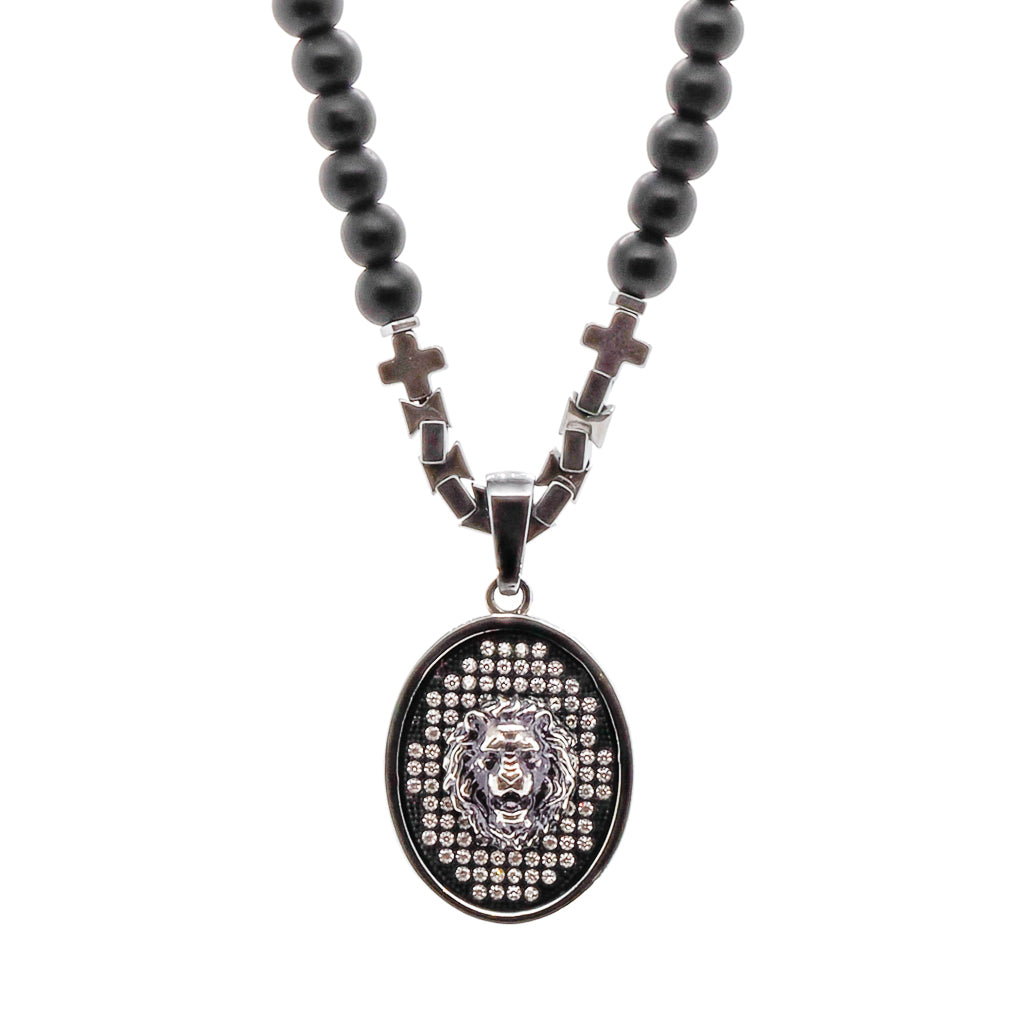 Black / Silver Black Onyx Lion Men’s Beaded Necklace - Black Ebru Jewelry