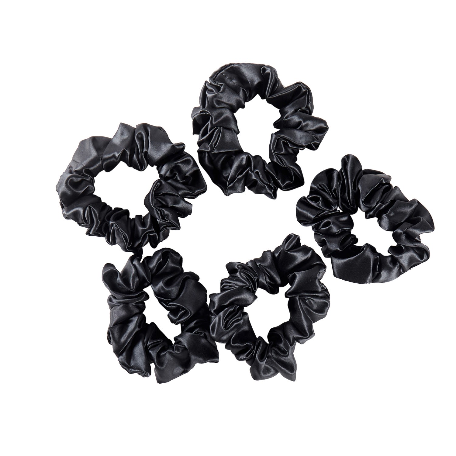 Women's Pure Mulberry Silk Regular Scrunchie Set Of Five In Black | One Size | Soft Strokes Silk