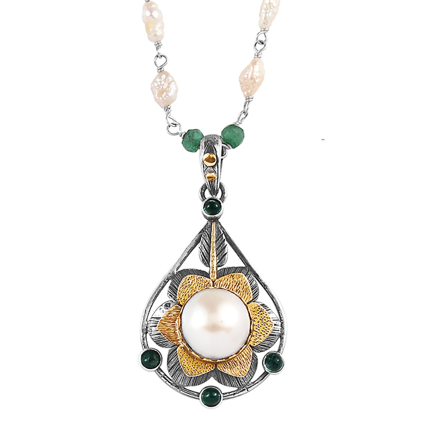 Emma Chapman Jewels Women's Gold / Green / White Pearl Emerald Gold Pendant In Gold