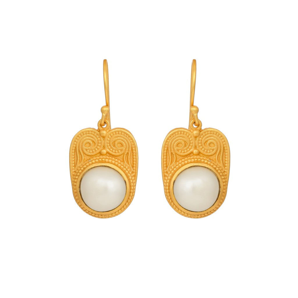 Opium Jewels Women's Gold / White Goddess Earrings In Cabochon Pearl