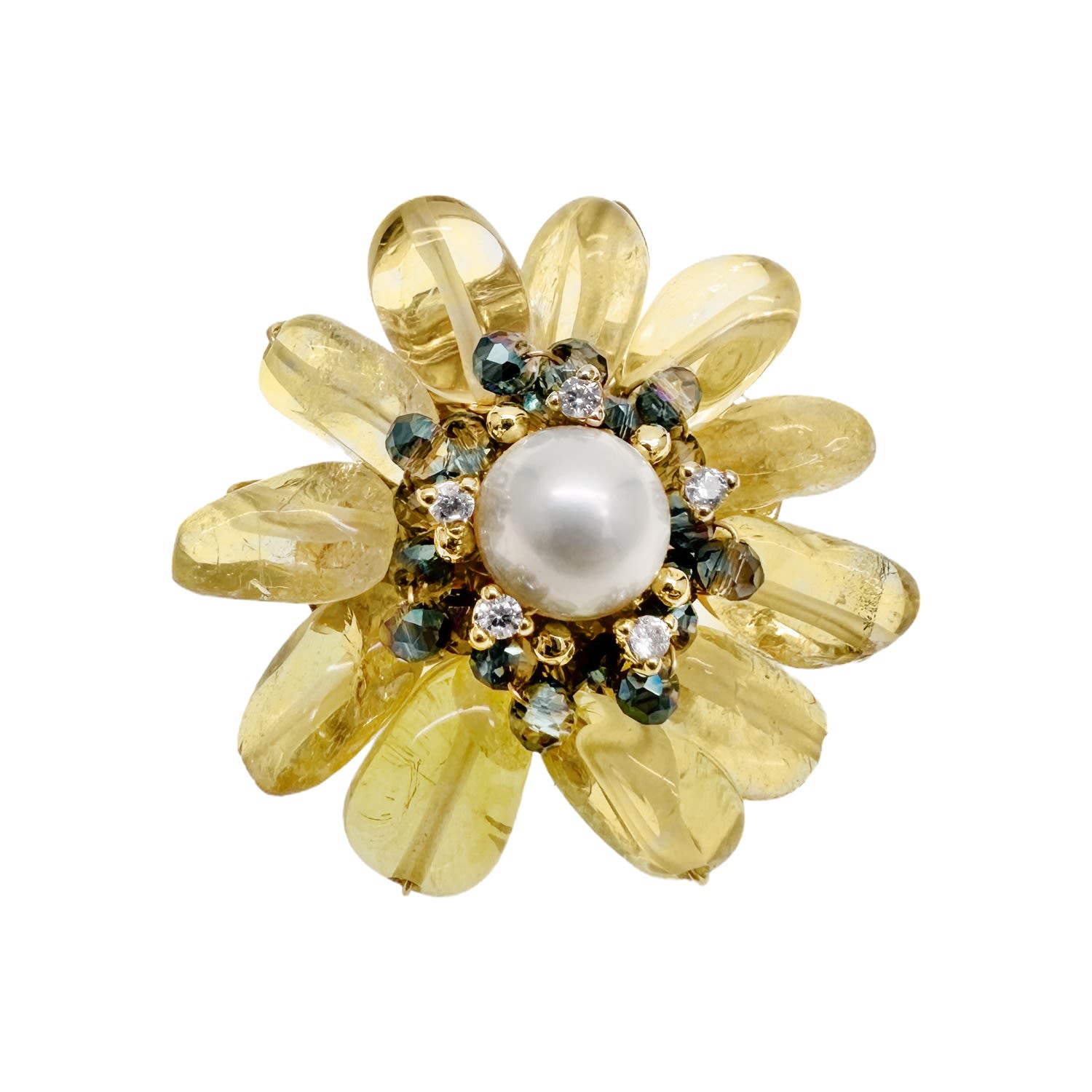 Farra Women's Yellow / Orange Prosperity Citrine Beads Flower Brooch In Gold