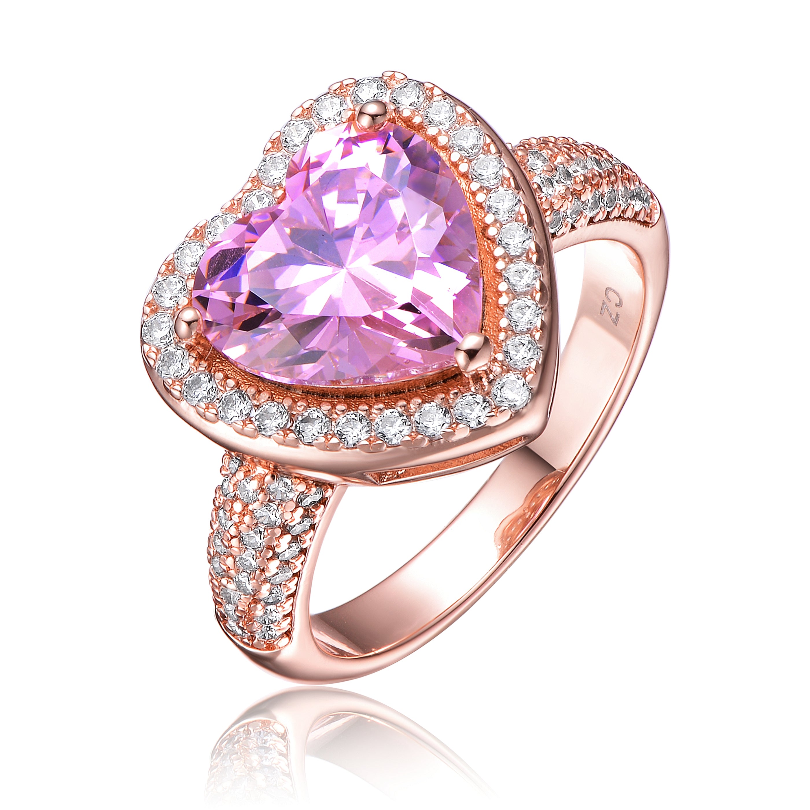 Women’s Rose Gold / Pink / Purple Sterling Silver Rose Plated Pink Cubic Zirconia Heart Modern Ring Genevive Jewelry