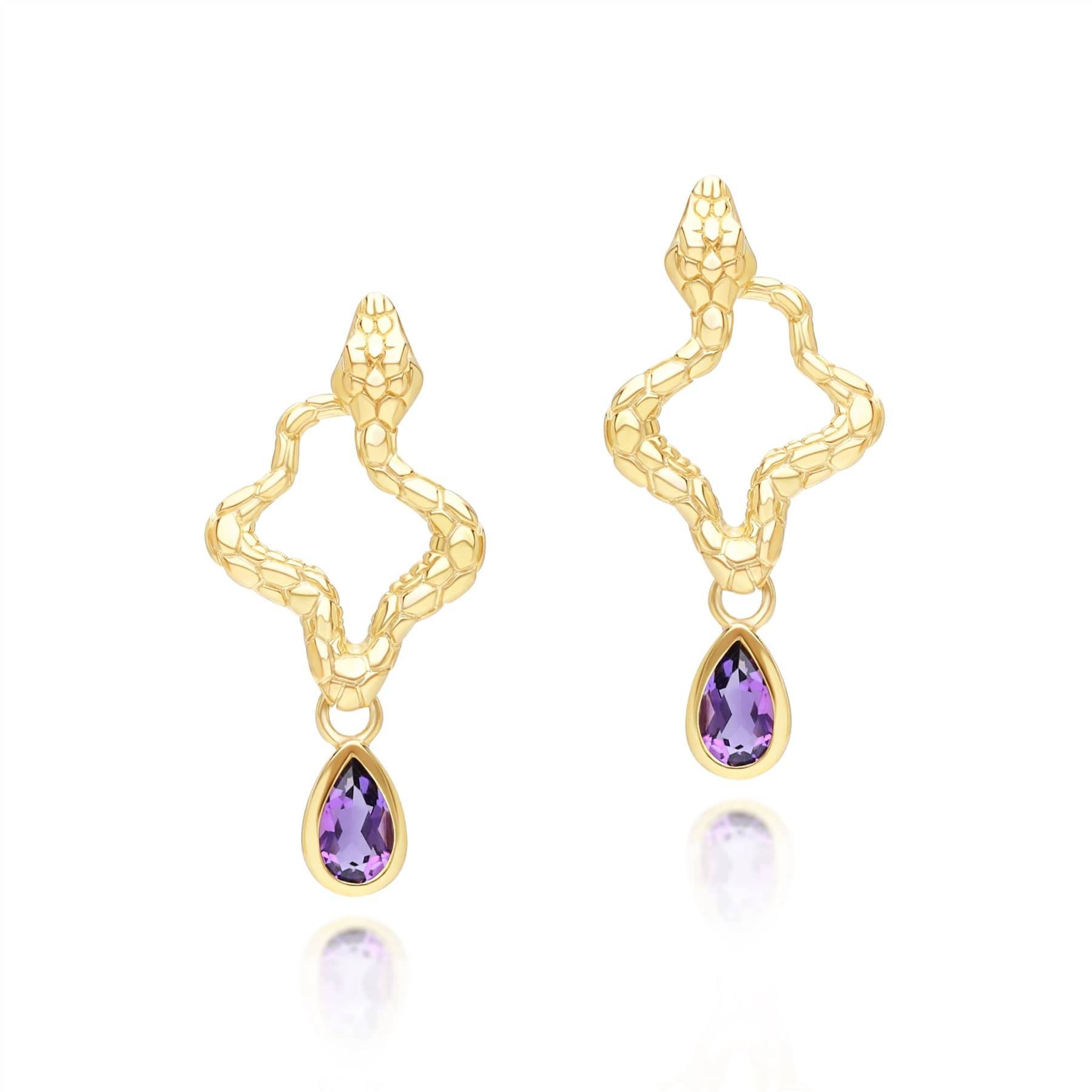 Women’s Pink / Purple Ecfew Amethyst Snake Drop Earrings In Gold Plated Sterling Silver Gemondo