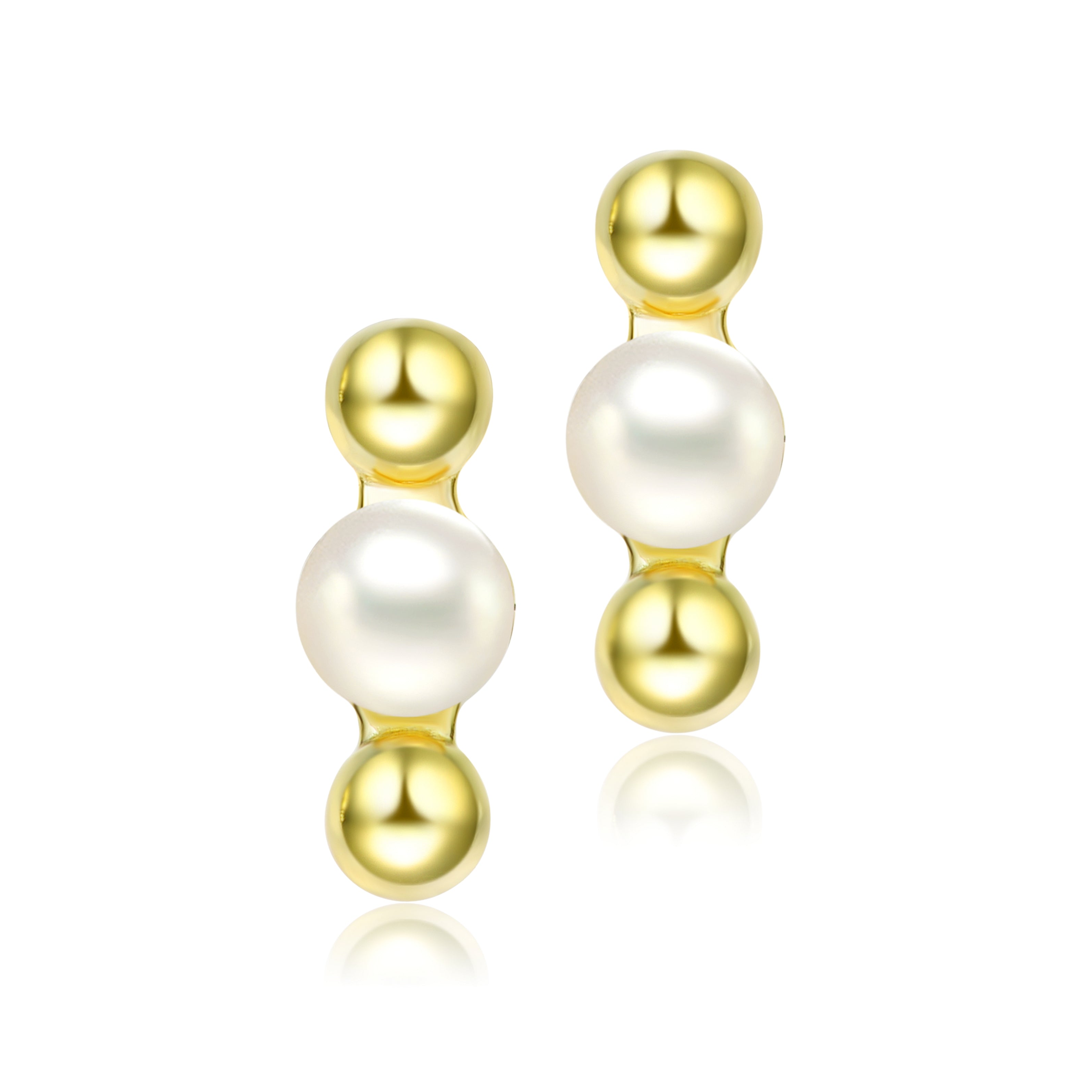 Women’s Gold / White Delphine Golden Spheres Pearl Earrings Genevive Jewelry