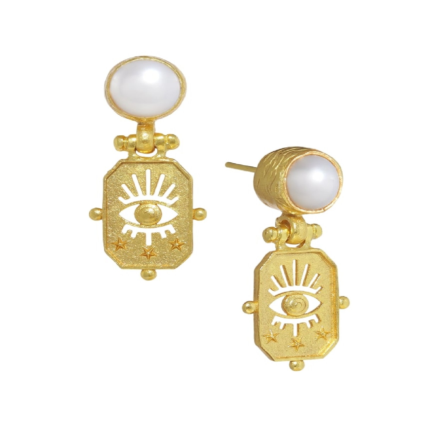Women’s White / Gold Neri Evil Eye And Pearl Drop Stud Earrings Ottoman Hands